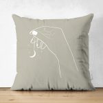 Çift Taraflı Pastel Zemin Üzerinde Onedraw Çizimli El Silüeti Modern Süet Yastık Kırlent Kılıfı Realhomes