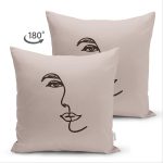 - Suet-K-8828-Gorsel2 - Realhomes Çift Taraflı Renkli Zemin Üzerinde Onedraw Çizimli Bayan Silüeti Süet Yastık Kırlent Kılıfı Realhomes