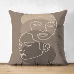 - Suet-K-8833-Gorsel1 - Realhomes Çift Taraflı Renkli Zemin Üzerinde Onedraw Çizimli Bayan Silüeti Süet Yastık Kırlent Kılıfı Realhomes