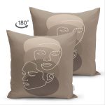 - Suet-K-8833-Gorsel2 - Realhomes Çift Taraflı Renkli Zemin Üzerinde Onedraw Çizimli Bayan Silüeti Süet Yastık Kırlent Kılıfı Realhomes