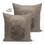 Çift Taraflı Renkli Zemin Üzerinde Onedraw Çizimli Bayan Silüeti Süet Yastık Kırlent Kılıfı Realhomes
