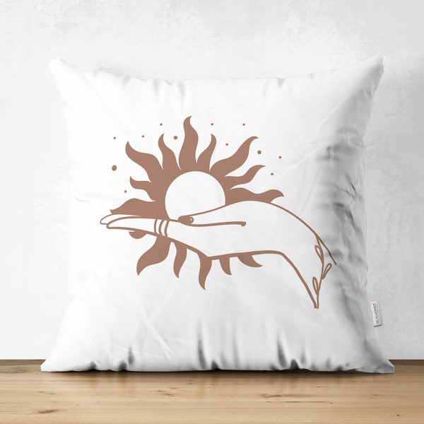 - Suet-K-8836-Gorsel1 - Realhomes Çift Taraflı Beyaz Zemin Üzerinde Onedraw Çizimli Güneş Tutan El Desenli Süet Yastık Kırlent Kılıfı Realhomes