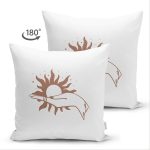 - Suet-K-8836-Gorsel2 - Realhomes Çift Taraflı Beyaz Zemin Üzerinde Onedraw Çizimli Güneş Tutan El Desenli Süet Yastık Kırlent Kılıfı Realhomes
