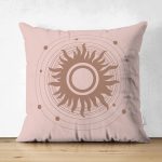 Çift Taraflı Pastel Zemin Üzerinde Güneş Desenli Dijital Baskılı Modern Süet Yastık Kırlent Kılıfı Realhomes