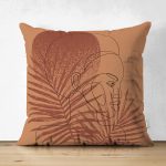 Çift Taraflı Pastel Zemin Üzerinde Onedraw Çizimli Bayan Silüeti Süet Yastık Kırlent Kılıfı Realhomes