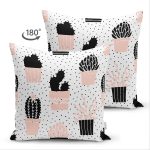 - Suet-K-8845-Gorsel2 - Realhomes Çift Taraflı Beyaz Zemin Üzerinde Siyah Puantiyeli Kaktüs Desenli Süet Yastık Kırlent Kılıfı Realhomes