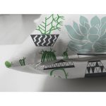 Çift Taraflı Beyaz Zemin Üzerinde Yeşil Kaktüs Desenli Süet Yastık Kırlent Kılıfı Realhomes