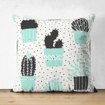 - Suet-K-8848-Gorsel1 - Realhomes Çift Taraflı Beyaz Zemin Üzerinde Siyah Puantiyeli Kaktüs Desenli Süet Yastık Kırlent Kılıfı Realhomes