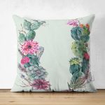 Çift Taraflı Beyaz Zemin Üzerinde Kaktüs Desenli Dijital Baskılı Modern Süet Yastık Kırlent Kılıfı Realhomes