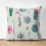 - Suet-K-8852-Gorsel1 - Realhomes Çift Taraflı Renkli Zemin Üzerinde Kaktüs Desenli Dijital Baskılı Modern Süet Yastık Kırlent Kılıfı Realhomes