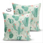 Çift Taraflı Renkli Zemin Üzerinde Kaktüs Desenli Dijital Baskılı Modern Süet Yastık Kırlent Kılıfı Realhomes