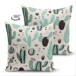 Çift Taraflı Renkli Zemin Üzerinde Kaktüs Desenli Dijital Baskılı Modern Süet Yastık Kırlent Kılıfı Realhomes
