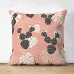 - Suet-K-8859-Gorsel1 - Realhomes Çift Taraflı Renkli Zemin Üzerinde Yaprak Desenli Dijital Baskılı Modern Süet Yastık Kırlent Kılıfı Realhomes