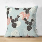 - Suet-K-8860-Gorsel1 - Realhomes Çift Taraflı Renkli Zemin Üzerinde Yaprak Desenli Dijital Baskılı Modern Süet Yastık Kırlent Kılıfı Realhomes