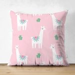 Çift Taraflı Renkli Zeminli Sevimli Zurafa Desenli Dijital Baskılı Modern Süet Yastık Kırlent Kılıfı Realhomes