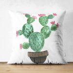 - Suet-K-8863-Gorsel1 - Realhomes Çift Taraflı Beyaz Zemin Üzerinde Kaktüs Desenli Dijital Baskılı Modern Süet Yastık Kırlent Kılıfı Realhomes