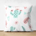 Çift Taraflı Beyaz Zeminli Renkli Yaprak Desenli Dijital Baskılı Modern Süet Yastık Kırlent Kılıfı Realhomes