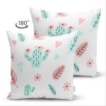 Çift Taraflı Beyaz Zeminli Renkli Yaprak Desenli Dijital Baskılı Modern Süet Yastık Kırlent Kılıfı Realhomes