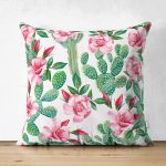 - Suet-K-8874-Gorsel1 - Realhomes Çift Taraflı Beyaz Zeminli Renkli Kaktüs Desenli Dijital Baskılı Modern Süet Yastık Kırlent Kılıfı Realhomes