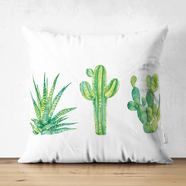 Çift Taraflı Renkli Zemin Üzerinde Kaktüs Desenli Dijital Baskılı Modern Süet Yastık Kırlent Kılıfı Realhomes
