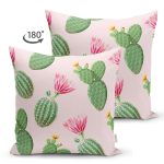 Çift Taraflı Renkli Zemin Üzerinde Kaktüs Desenli Dijital Baskılı Modern Süet Yastık Kırlent Kılıfı Realhomes