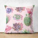 - Suet-K-8881-Gorsel1 - Realhomes Çift Taraflı Renkli Zemin Üzerinde Kaktüs Desenli Dijital Baskılı Modern Süet Yastık Kırlent Kılıfı Realhomes