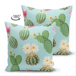 Çift Taraflı Renkli Zemin Üzerinde Kaktüs Desenli Dijital Baskılı Modern Süet Yastık Kırlent Kılıfı Realhomes