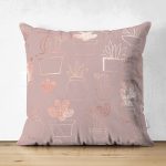 Çift Taraflı Renkli Zemin Üzerinde Kaktüs Desenli Dijital Baskılı Modern Süet Yastık Kırlent Kılıfı Realhomes