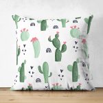 - Suet-K-8884-Gorsel1 - Realhomes Çift Taraflı Beyaz Zemin Üzerinde Kaktüs Desenli Dijital Baskılı Modern Süet Yastık Kırlent Kılıfı Realhomes