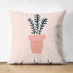 Çift Taraflı Renkli Zemin Üzerinde Yaprak Desenli Dijital Baskılı Modern Süet Yastık Kırlent Kılıfı Realhomes