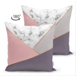 Çift Taraflı Renkli Geometrik Desenli Mermer Motifli Dijital Baskılı Modern Süet Yastık Kılıfı Realhomes