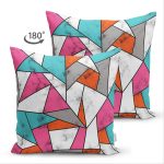 Çift Taraflı Renkli Geometrik Desenli Mermer Motifli Dijital Baskılı Modern Süet Kırlent Kılıfı Realhomes