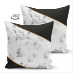 Çift Taraflı Renkli Geometrik Desenli Mermer Motifli Dijital Baskılı Modern Süet Kırlent Kılıfı Realhomes