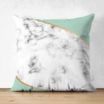 Çift Taraflı Renkli Geometrik Desenli Mermer Motifli Dijital Baskılı Modern Süet Kırlent Kılıfı Realhomes