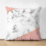 Çift Taraflı Renkli Geometrik Desenli Mermer Motifli Dijital Baskılı Modern Süet Kırlent Kılıfı Realhomes