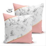 Çift Taraflı Renkli Geometrik Desenli Mermer Motifli Dijital Baskılı Modern Süet Kırlent Kılıfı Realhomes
