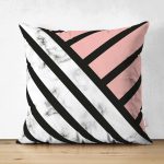 Çift Taraflı Renkli Geometrik Desenli Mermer Motifli Dijital Baskılı Modern Süet Kırlent Kılıfı Realhomes