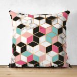 Çift Taraflı Renkli Geometrik Desenli Mermer Motifli Dijital Baskılı Modern Süet Kırlent Kılıfı Realhomes