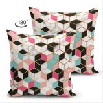 Çift Taraflı Renkli Geometrik Desenli Mermer Motifli Dijital Baskılı Modern Süet Kırlent Kılıfı Realhomes