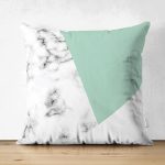 Çift Taraflı Renkli Geometrik Desenli Mermer Motifli Dijital Baskılı Modern Süet Kırlent Kılıfı Realhomes