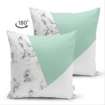 Çift Taraflı Renkli Geometrik Desenli Mermer Motifli Dijital Baskılı Modern Süet Kırlent Kılıfı Realhomes