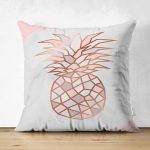Çift Taraflı Mermer Zeminli Renkli Ananas Desenli Dijital Baskılı Modern Süet Yastık Kırlent Kılıfı Realhomes