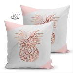 Çift Taraflı Mermer Zeminli Renkli Ananas Desenli Dijital Baskılı Modern Süet Yastık Kırlent Kılıfı Realhomes