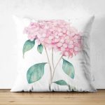 Çift Taraflı Beyaz Zeminli Rengarenk Ortanca Çiçek Motifli Dijital Baskılı Modern Süet Kırlent Kılıfı Realhomes