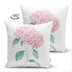Çift Taraflı Beyaz Zeminli Rengarenk Ortanca Çiçek Motifli Dijital Baskılı Modern Süet Kırlent Kılıfı Realhomes