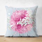 Çift Taraflı Rengarenk Zeminli Ortanca Çiçek Desenli Dijital Baskılı Modern Süet Yastık Kırlent Kılıfı Realhomes