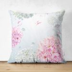 Çift Taraflı Pastel Zeminli Rengarenk Ortanca Çiçek Dijital Baskılı Modern Süet Yastık Kırlent Kılıfı Realhomes