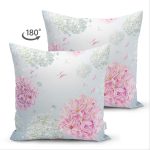 Çift Taraflı Pastel Zeminli Rengarenk Ortanca Çiçek Dijital Baskılı Modern Süet Yastık Kırlent Kılıfı Realhomes