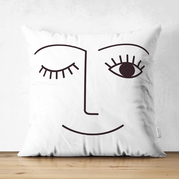 - Suet-K-8973-Gorsel1 - Realhomes  Beyaz Zeminde Mavi Gold Puanlı Dijital Baskılı Modern Yastık Kırlent Kılıfı Realhomes