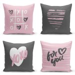 4'lü Sevgililer Günü Konseptli Özel Tasarım Modern Kombin Yastık Kırlent Kılıf Seti Realhomes